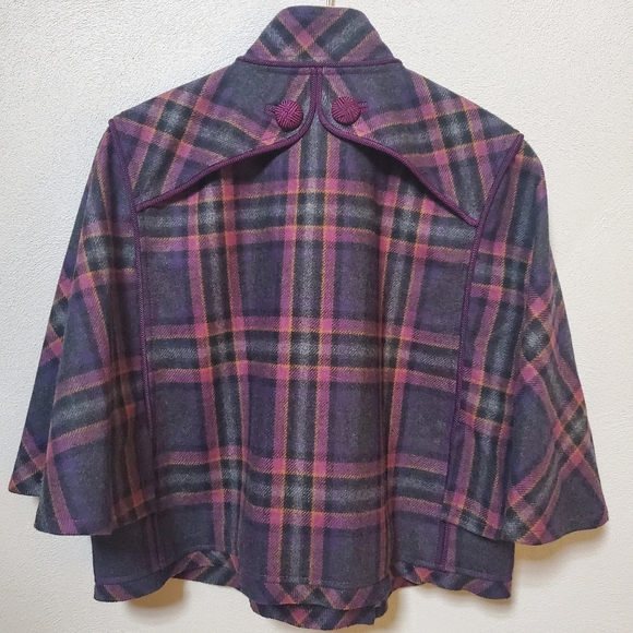 The Limited purple plaid wool blend cape jacket coat Academia Sherlock SZ small - Picture 4 of 14
